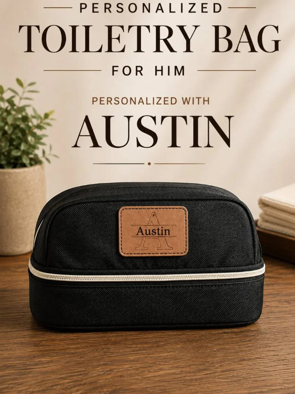 Personalized Men’s Toiletry Bag Black/Brown “Austin”